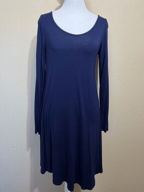 Dearcase Classic Casual Navy Long Sleeve Scoop Neck Dress small